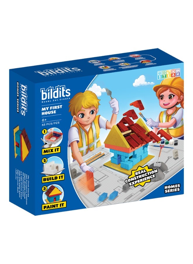 bildits طقم الكوخ: ابني منزلك المصغر الخاص باستخدام الأسمنت والطوب الحقيقي (الأعمار 6+) - Image 3