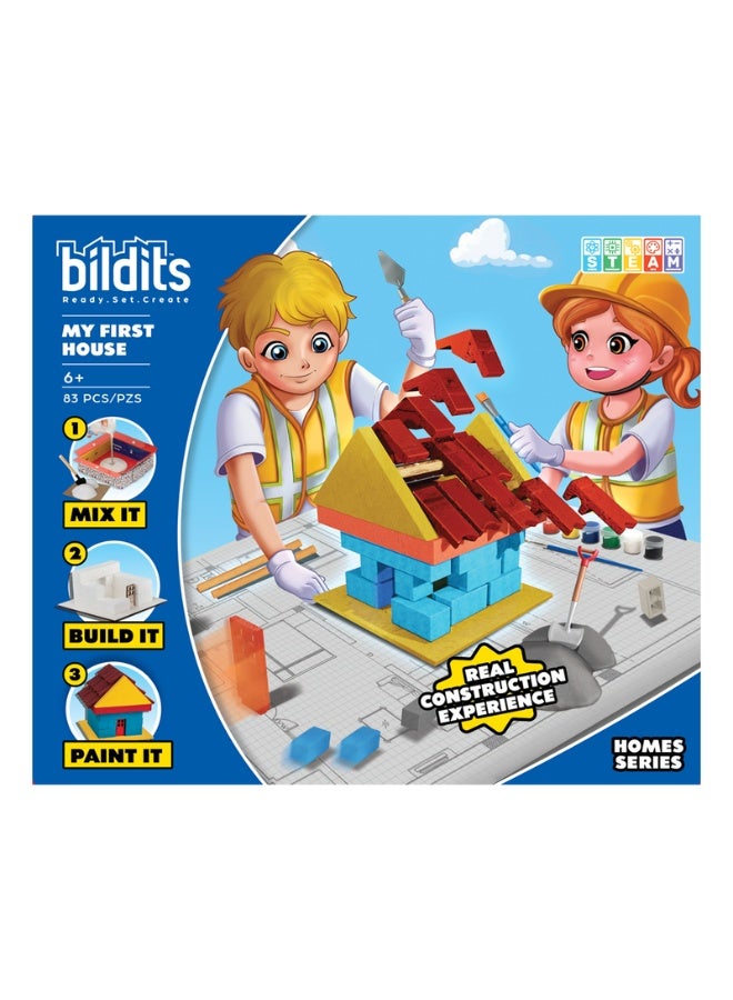 bildits طقم الكوخ: ابني منزلك المصغر الخاص باستخدام الأسمنت والطوب الحقيقي (الأعمار 6+) - Image 2