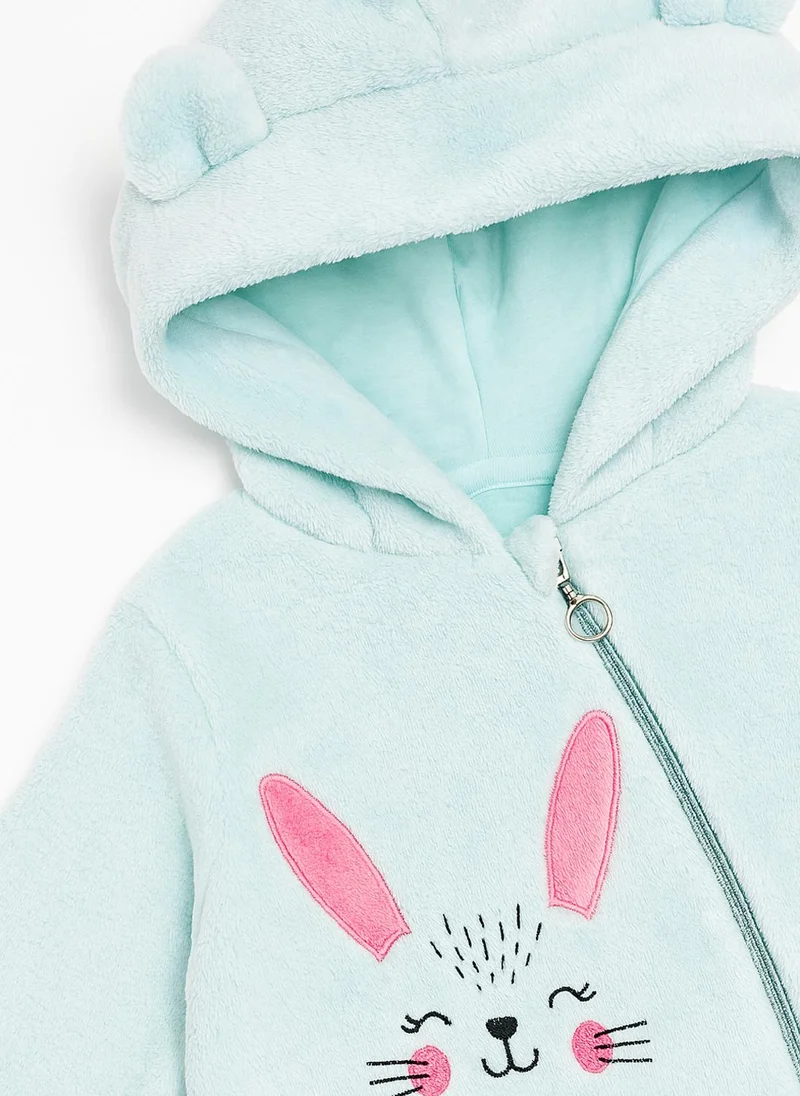 Nautinati Sky Blue Nautinati Sky Blue Bunny Embroidered Hooded Fur Sleepsuit for Infant Girls for Women | Best Price UAE