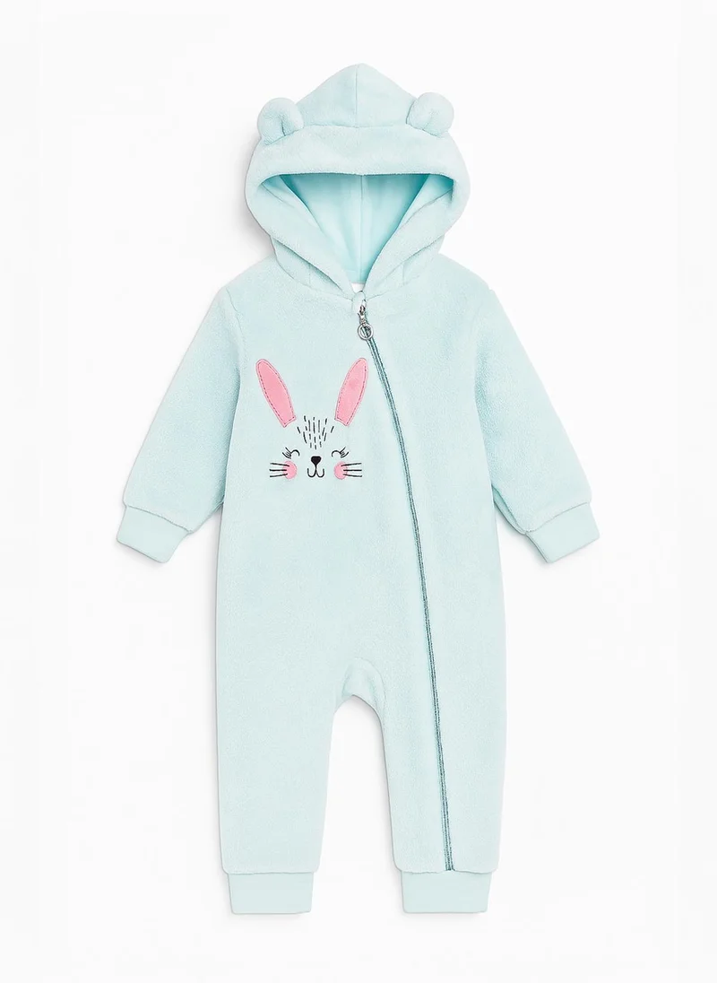 Nautinati Sky Blue Nautinati Sky Blue Bunny Embroidered Hooded Fur Sleepsuit for Infant Girls for Women | Best Price UAE