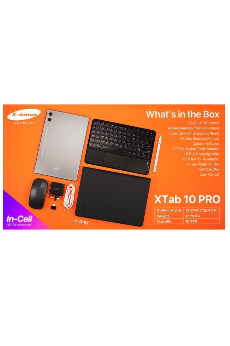 X-Inova XTab 10 PRO 10.1" Tablet – 8GB RAM, 512GB ROM, Android 15, Dual SIM, 6000mAh Battery, 13MP+8MP Cameras, Wireless Keyboard & Stand Case – Black - Image 2