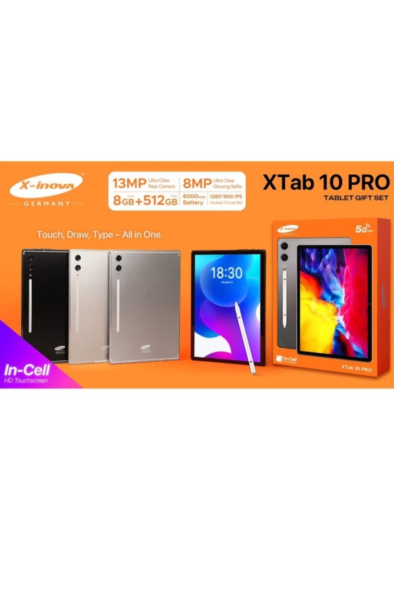 X-Inova XTab 10 PRO 10.1" Tablet – 8GB RAM, 512GB ROM, Android 15, Dual SIM, 6000mAh Battery, 13MP+8MP Cameras, Wireless Keyboard & Stand Case – Black - Image 4