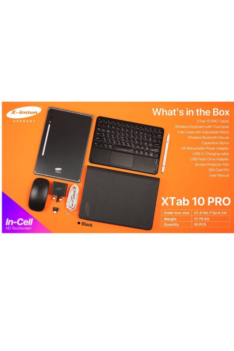 X-Inova XTab 10 PRO 10.1" Tablet – 8GB RAM, 512GB ROM, Android 15, Dual SIM, 6000mAh Battery, 13MP+8MP Cameras, Wireless Keyboard & Stand Case – Black - Image 3