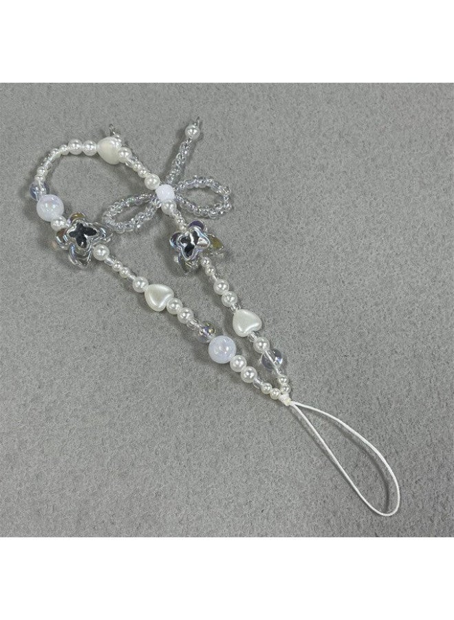 Beiyipin Vintage Phone Pendant White Heart Bowknot Accessory Camera Sweet Short Chain Luxury New Multifunctional Simple Phone Charm - Image 2