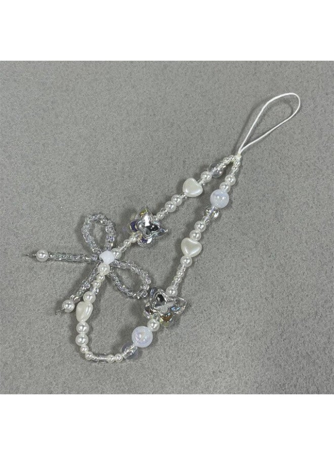 Beiyipin Vintage Phone Pendant White Heart Bowknot Accessory Camera Sweet Short Chain Luxury New Multifunctional Simple Phone Charm - Image 3