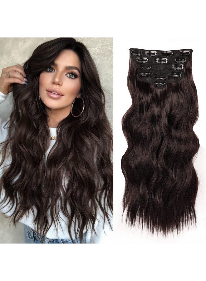 NAYOO Clip In Hair Extensions For Women 20 Inch Long Wavy Curly Dark Brown Hair Extension Full Head Synthetic Hair Extension Hairpieces(6Pcs,Dark Brown) - Image 1