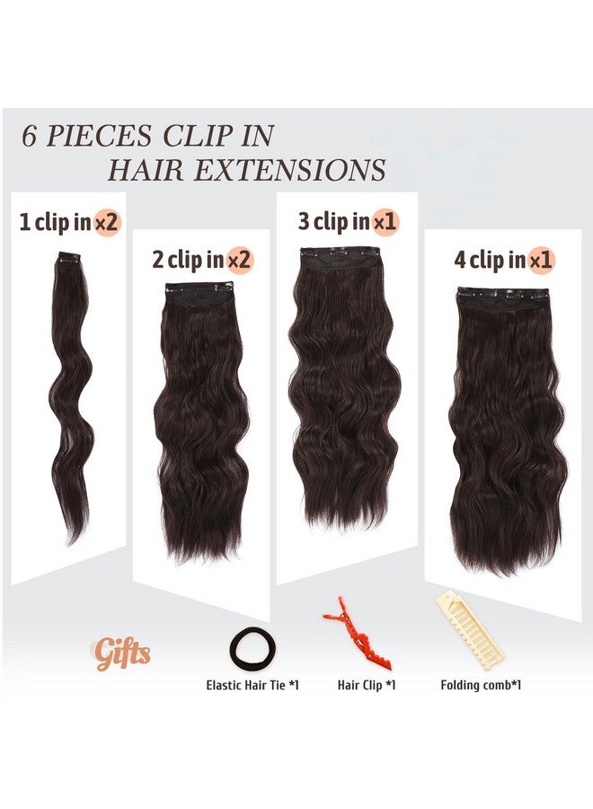 NAYOO Clip In Hair Extensions For Women 20 Inch Long Wavy Curly Dark Brown Hair Extension Full Head Synthetic Hair Extension Hairpieces(6Pcs,Dark Brown) - Image 2