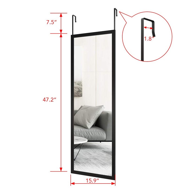 Whitebeach Wall Mirror Full Length Door, Black Bedroom Full Body Over The Door Hanging Mirror 48"16" - Image 4