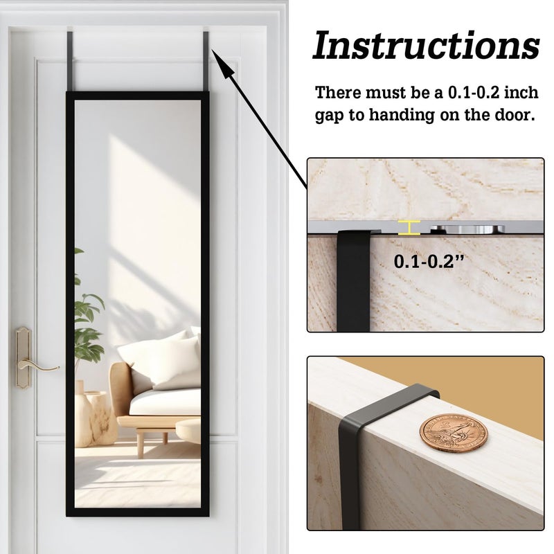 Whitebeach Wall Mirror Full Length Door, Black Bedroom Full Body Over The Door Hanging Mirror 48"16" - Image 3
