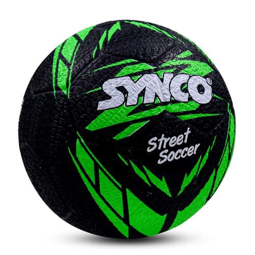 Synco Street Soccer Rubber Moulded Indoor/Outdoor Water-Resistant Football with Butyl Bladder, Black-Green, Size 5, Suitable for Match and Training for Adults 15+ Years - Image 1