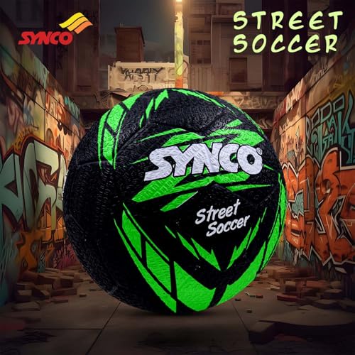 Synco Street Soccer Rubber Moulded Indoor/Outdoor Water-Resistant Football with Butyl Bladder, Black-Green, Size 5, Suitable for Match and Training for Adults 15+ Years - Image 4