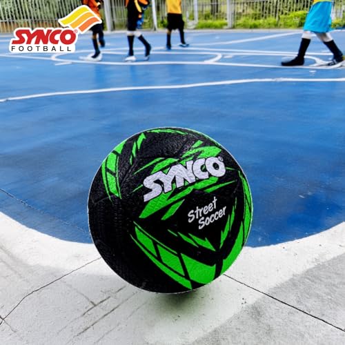 Synco Street Soccer Rubber Moulded Indoor/Outdoor Water-Resistant Football with Butyl Bladder, Black-Green, Size 5, Suitable for Match and Training for Adults 15+ Years - Image 2