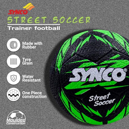 Synco Street Soccer Rubber Moulded Indoor/Outdoor Water-Resistant Football with Butyl Bladder, Black-Green, Size 5, Suitable for Match and Training for Adults 15+ Years - Image 3