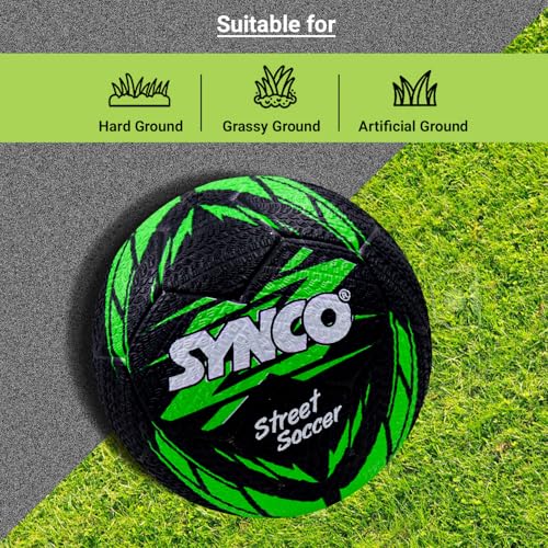 Synco Street Soccer Rubber Moulded Indoor/Outdoor Water-Resistant Football with Butyl Bladder, Black-Green, Size 5, Suitable for Match and Training for Adults 15+ Years - Image 5