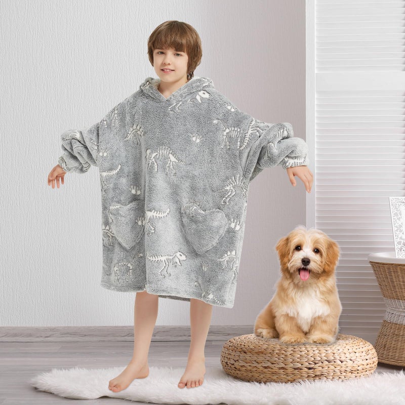 Fiosnow Glow in the Dark Dinosaur Fossil Blanket Hoodies for Kids 6-13YR Oversize Wearable Blanket Hoodies for Boys Girls Teens - Image 3