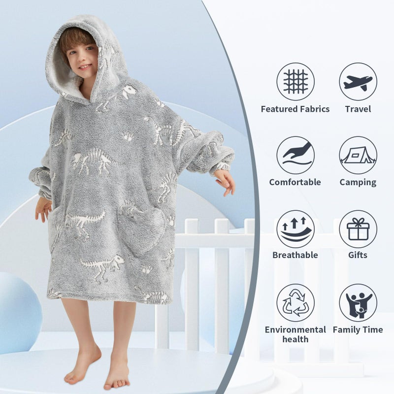 Fiosnow Glow in the Dark Dinosaur Fossil Blanket Hoodies for Kids 6-13YR Oversize Wearable Blanket Hoodies for Boys Girls Teens - Image 4