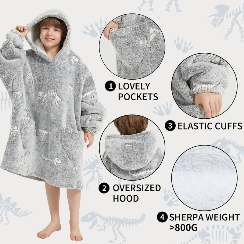 Fiosnow Glow in the Dark Dinosaur Fossil Blanket Hoodies for Kids 6-13YR Oversize Wearable Blanket Hoodies for Boys Girls Teens - Image 5