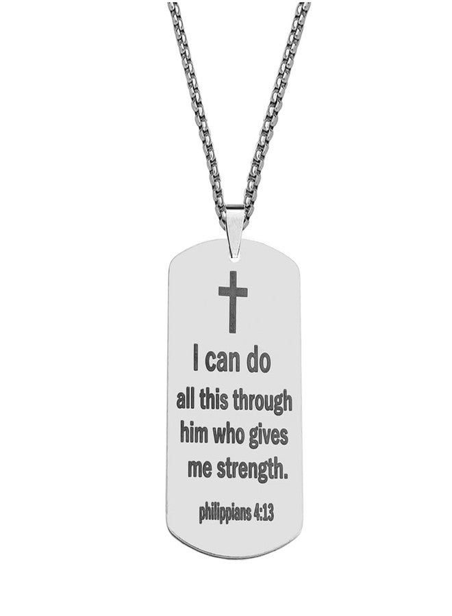 M Men Style Dog Tag Necklace for Men Bible Verse Cross Pendant Stainless Steel Chain 22inch Inspirational Christian Jewelry Meaningful Religious Gift for Boys LCSPn202360 - Image 1