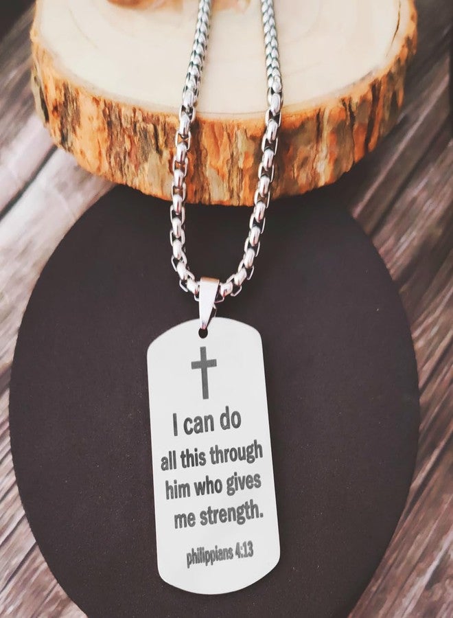 M Men Style Dog Tag Necklace for Men Bible Verse Cross Pendant Stainless Steel Chain 22inch Inspirational Christian Jewelry Meaningful Religious Gift for Boys LCSPn202360 - Image 5
