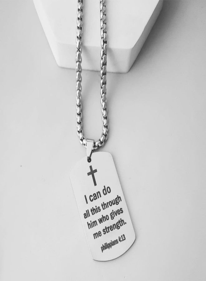 M Men Style Dog Tag Necklace for Men Bible Verse Cross Pendant Stainless Steel Chain 22inch Inspirational Christian Jewelry Meaningful Religious Gift for Boys LCSPn202360 - Image 3