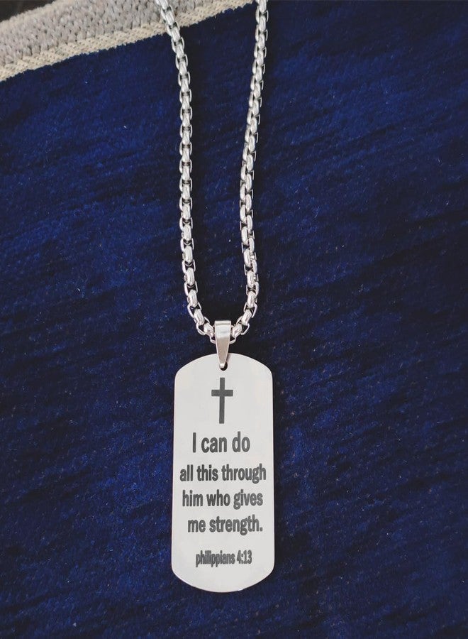 M Men Style Dog Tag Necklace for Men Bible Verse Cross Pendant Stainless Steel Chain 22inch Inspirational Christian Jewelry Meaningful Religious Gift for Boys LCSPn202360 - Image 4
