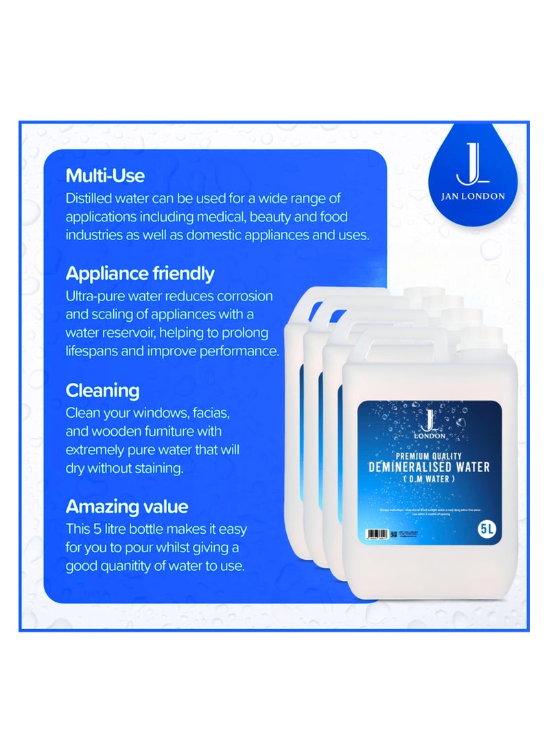 JAN LONDON - Demineralized Water: Premium Quality Demineralised Solution for Cosmetics, Irons, Steam Cleaners, Car Batteries, Radiators, Cleaning, and Aquariums - 4x 5 Litres - Image 1