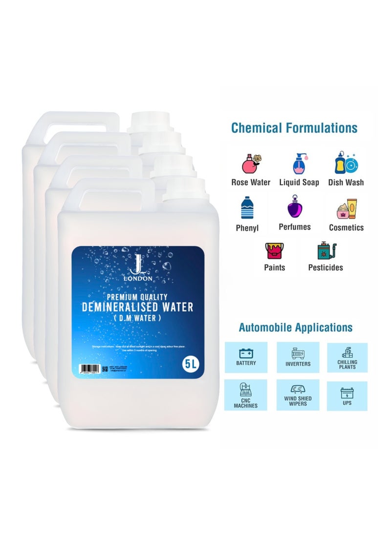 JAN LONDON - Demineralized Water: Premium Quality Demineralised Solution for Cosmetics, Irons, Steam Cleaners, Car Batteries, Radiators, Cleaning, and Aquariums - 4x 5 Litres - Image 1