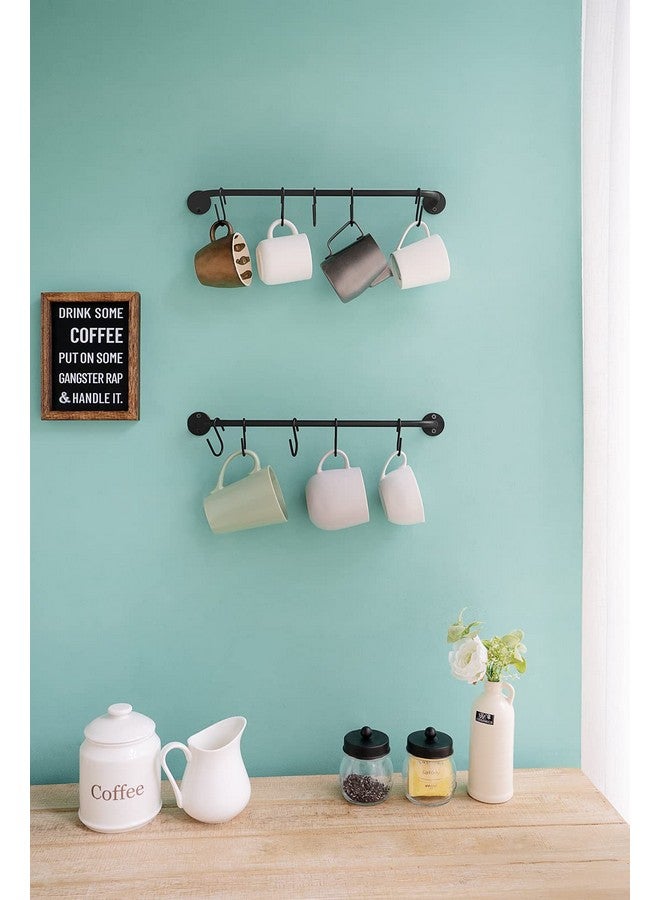 Mkono Mug Holder Wall Mounted Coffee Cup Rack Hanger Modern Metal Wall Rack with 10 Mug Hooks Rustic Utensil Tea Cups Storage Organizer for Kitchen Dining Room Coffee Bar, Set of 2, Black - Image 3