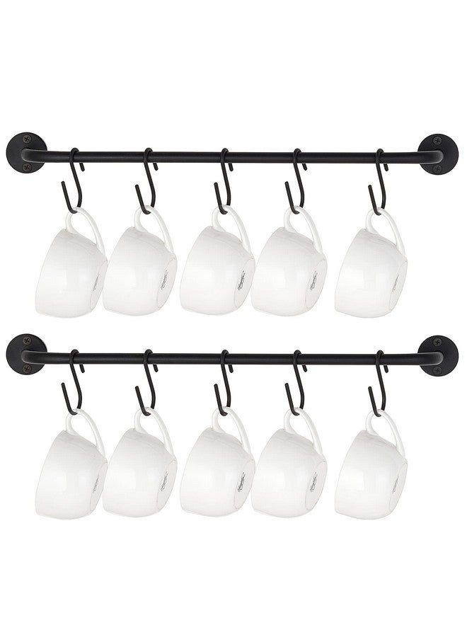 Mkono Mug Holder Wall Mounted Coffee Cup Rack Hanger Modern Metal Wall Rack with 10 Mug Hooks Rustic Utensil Tea Cups Storage Organizer for Kitchen Dining Room Coffee Bar, Set of 2, Black - Image 1