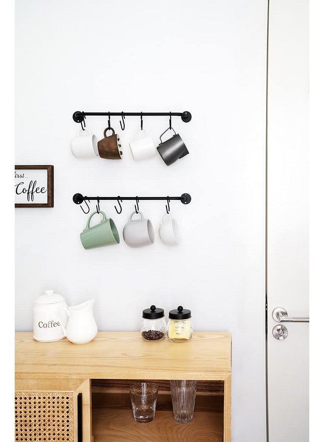 Mkono Mug Holder Wall Mounted Coffee Cup Rack Hanger Modern Metal Wall Rack with 10 Mug Hooks Rustic Utensil Tea Cups Storage Organizer for Kitchen Dining Room Coffee Bar, Set of 2, Black - Image 2