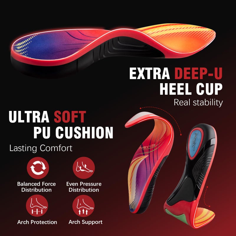 NEVVIS Plantar Fasciitis High Arch Support Insoles for Men & Women - for Flat Feet & Achilles Tendonitis, 240 lb Heavy Duty Work Boot Insoles with Shock Absorption & Arch Pain Relief - L - Image 4