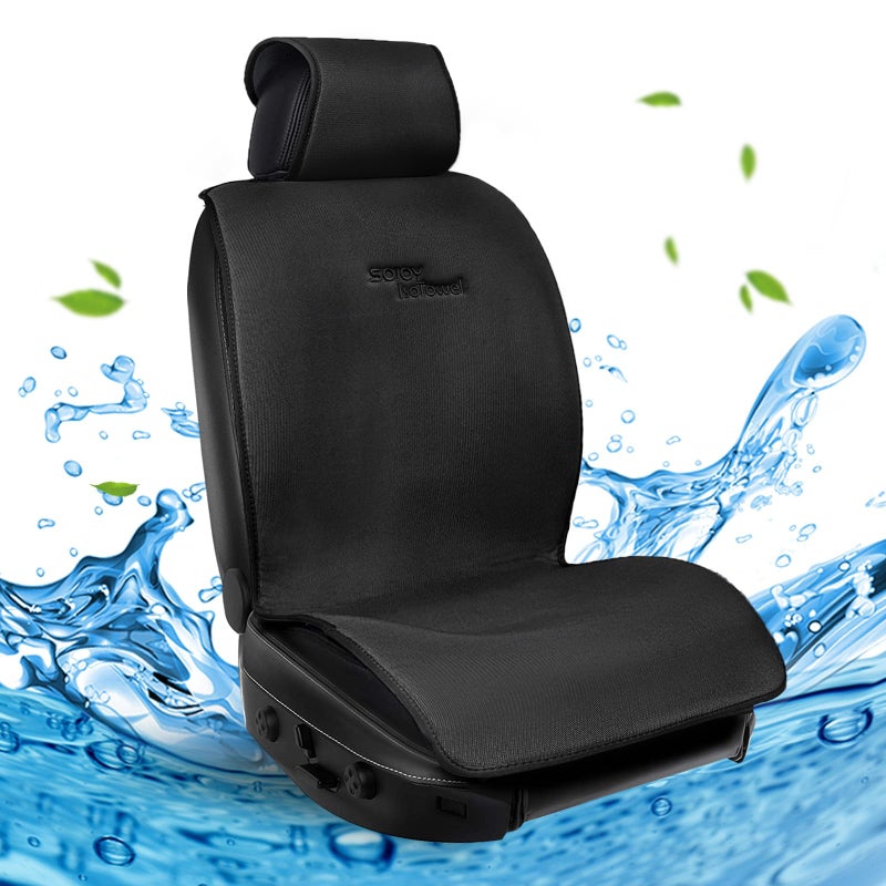 Sojoy IsoTowel Car Seat Cover for Front Seat,Microfiber Breathable Cloth Seat Protector,with Quick-Dry Non-Slip Back for All Workouts,All-Weather (Carbon Black, 1 Pcs) - Image 2