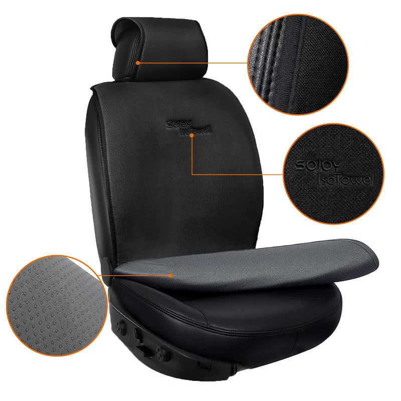 Sojoy IsoTowel Car Seat Cover for Front Seat,Microfiber Breathable Cloth Seat Protector,with Quick-Dry Non-Slip Back for All Workouts,All-Weather (Carbon Black, 1 Pcs) - Image 3