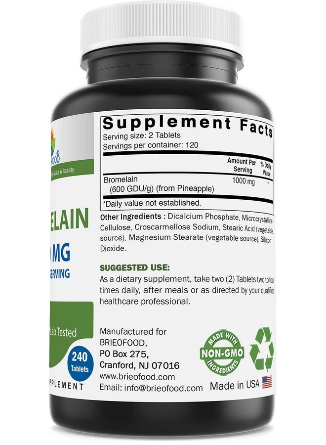 Brieofood Bromelain 1000mg per Serving 240 Tablets - Proteolytic Digestive Enzyme - Supports Healthy Digestion, Joint Health, Nutrient Absorption - Image 3