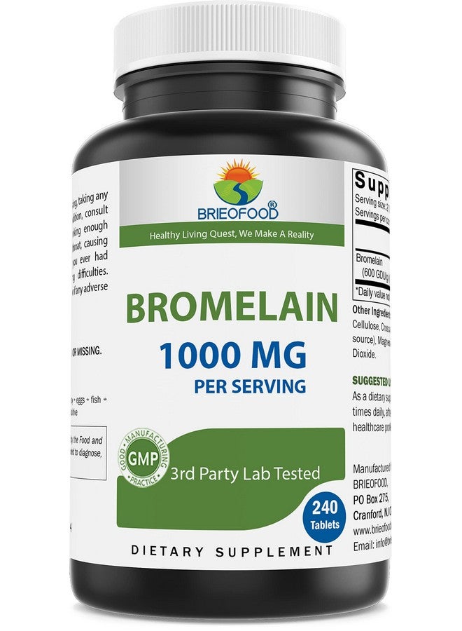 Brieofood Bromelain 1000mg per Serving 240 Tablets - Proteolytic Digestive Enzyme - Supports Healthy Digestion, Joint Health, Nutrient Absorption - Image 1