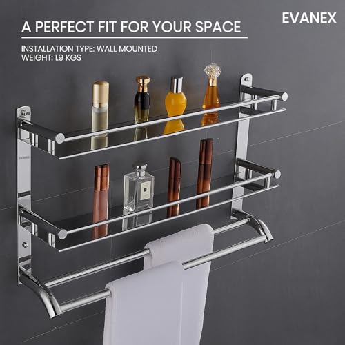 EVANEX 3-Layer Bathroom Shelf | 304 Grade Stainless Steel Bathroom Organizer Racks | Bathroom Storage Shelf | Towel Bar | Wall Mount Multi-Purpose Shelf | Bathroom Accessories Set - Image 3