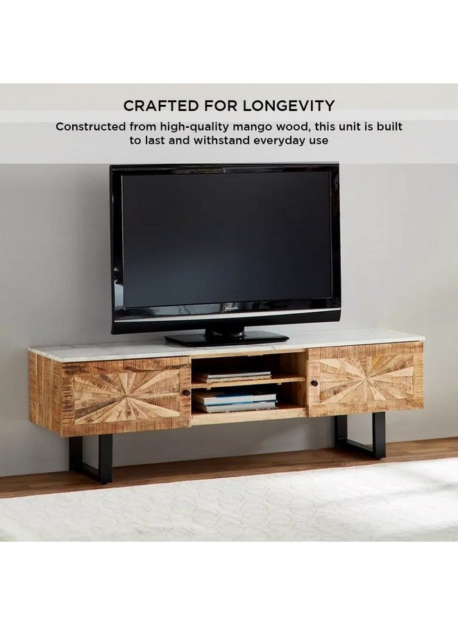 Home Box Florya Marble Top and Solid Wood TV Unit for TV's up to 70 inches 40 x 50 x 160 cm  - Image 4