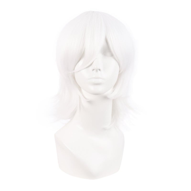 MapofBeauty 14 Inch35 cm Short Cosplay Wolf Tail Synthetic Side Bangs Party Wig White