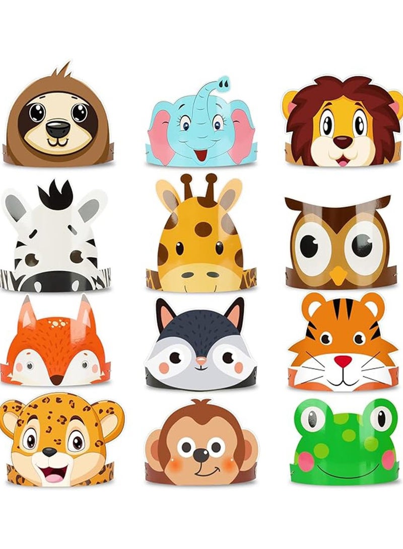 Jolley 12Piece Animal Birthday Party Hats & Headbands, Jungle Safari Animal Birthday Paper Party Crowns for Kids Animal-Themed Decorations, DIY Animal Costume Party Gifts for Kids' Birthdays & Christmas Celebrations - Image 1