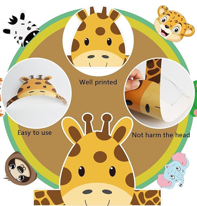 Jolley 12Piece Animal Birthday Party Hats & Headbands, Jungle Safari Animal Birthday Paper Party Crowns for Kids Animal-Themed Decorations, DIY Animal Costume Party Gifts for Kids' Birthdays & Christmas Celebrations - Image 4