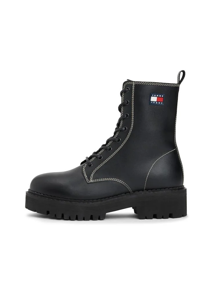 TOMMY JEANS Leather Lace-Up Cleat Mid Boots