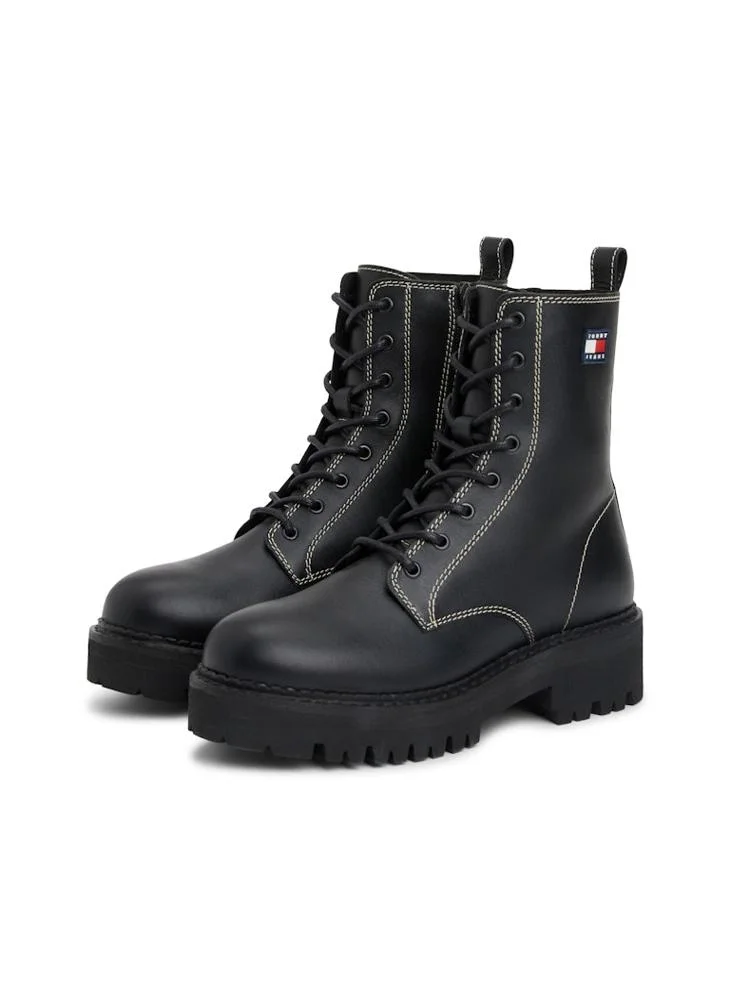 TOMMY JEANS Leather Lace-Up Cleat Mid Boots