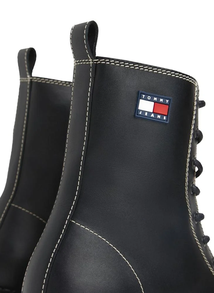 TOMMY JEANS Leather Lace-Up Cleat Mid Boots