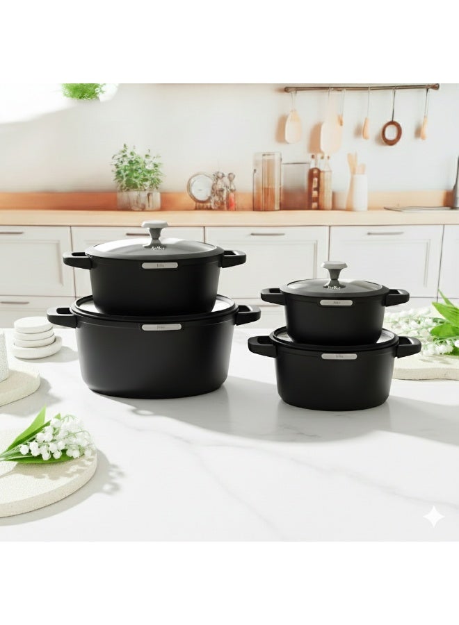 طقم أواني طهي جوليا  إيليت سموكي  8 قطع مع أغطية - سموكي - جرانيت أسود غير لاصق - يدعم الحث الحراري