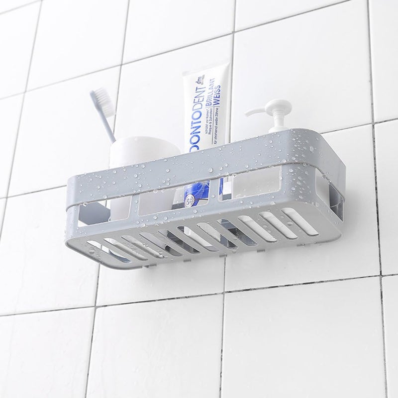 AUDBUA Plastic Storage Shelf Wall Mounted Adhesive Shower Basket Storage Shelf Organizer for Home Bathroom (26106cm)(White) - Image 2