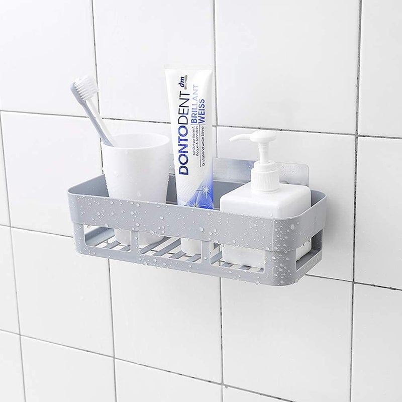 AUDBUA Plastic Storage Shelf Wall Mounted Adhesive Shower Basket Storage Shelf Organizer for Home Bathroom (26106cm)(White) - Image 5