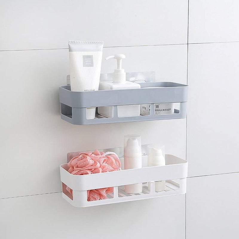 AUDBUA Plastic Storage Shelf Wall Mounted Adhesive Shower Basket Storage Shelf Organizer for Home Bathroom (26106cm)(White) - Image 3
