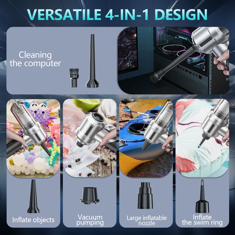 Houscly Portable Cordless Foldable 20000Pa High Power Mini Vacuum Cleaner  4-In-1 Compressed Duster & Air Blower & Pump  Hand Held Vacuum  Brushless Motor  For Car  Home  Office  Pet  Camping - Image 4