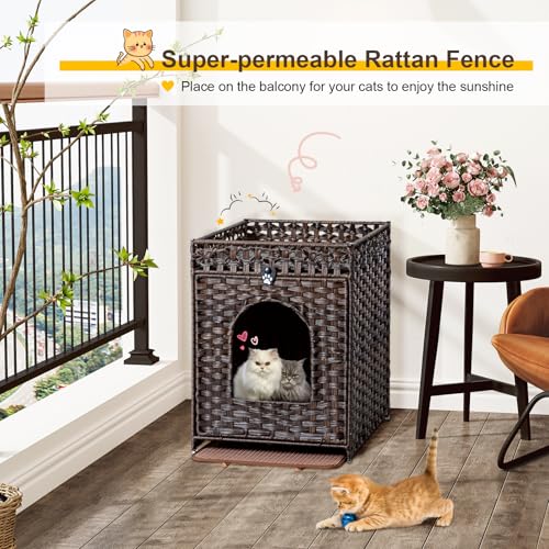 Snughome Cat Litter Box Enclosure Furniture Hidden with Litter Mat, Hidden Cat Washroom Furniture with Door, Handwoven Rattan Cat Washroom Box, Indoor Pet House for Living Room, Bedroom (Brown) - Image 5