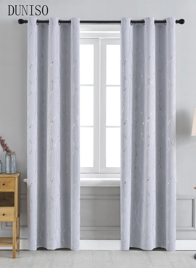 DUNISO 1pcs Blackout Curtain for Window Damask Patterned Thermal Insulated Energy Saving Grommet Curtain Light Blocking Window Curtain for Bedroom Living Room 132*244cm - Image 1